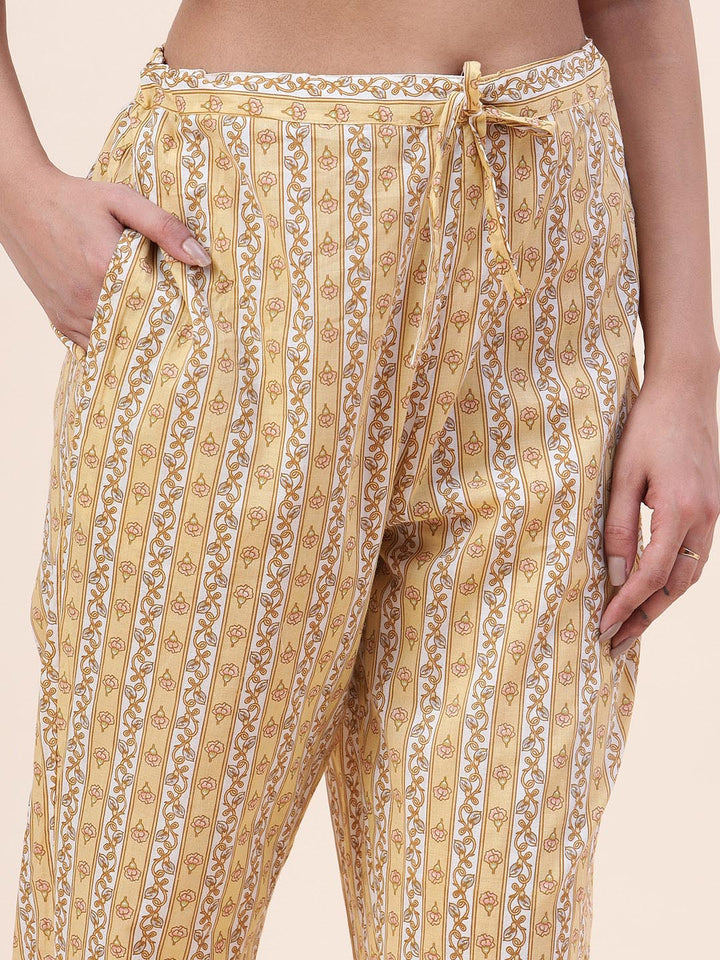 Floral Printed Cotton Kurta With Pants &amp; Dupatta