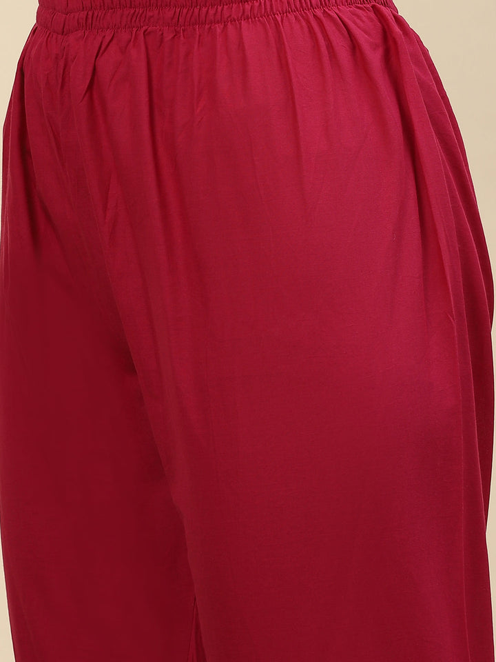 Neck Embroidered &amp; Floral Printed Chanderi Kurta With Pants