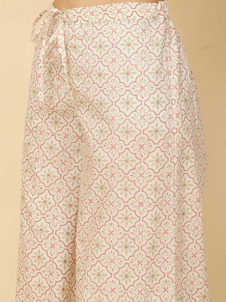 Block Printed Cotton Kurta With Palazzo &amp; Dupatta