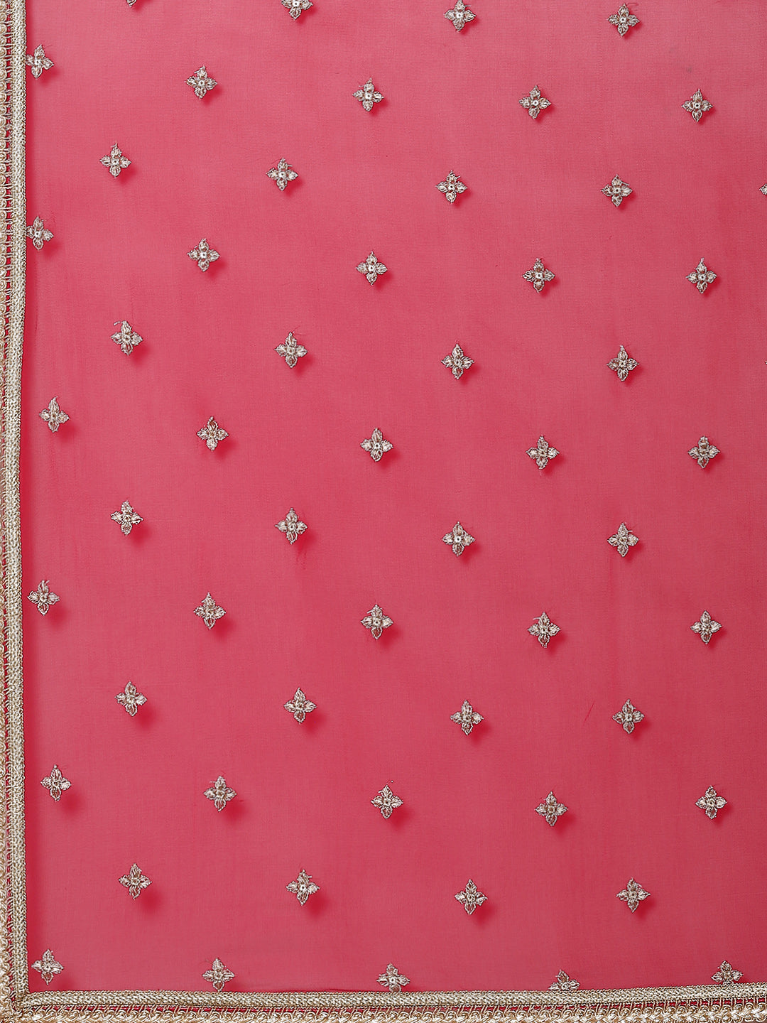 Zari Booti Neck Embroidered Georgette Kurta With Palazzo &amp; Dupatta