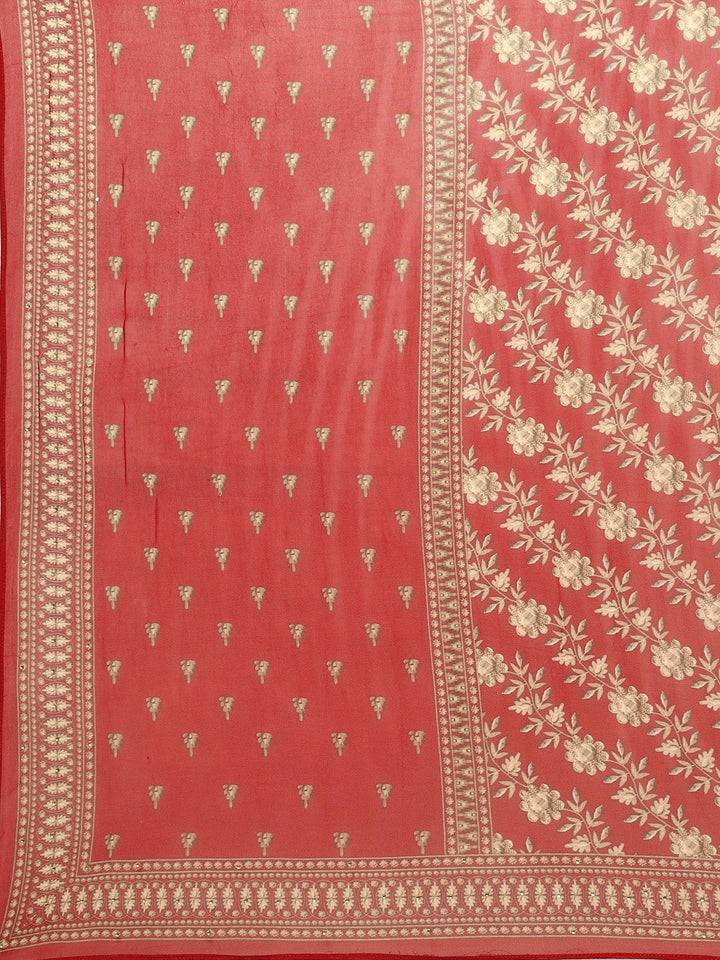Floral Digital Printed Crepe Kurta With Palazzo &amp; Georgette Dupatta