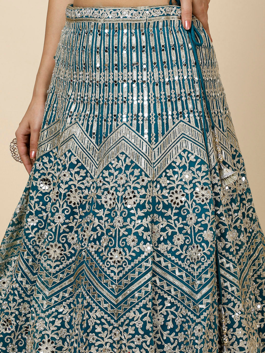 Zari Embroidered Net Choli With Lehenga &amp; Dupatta