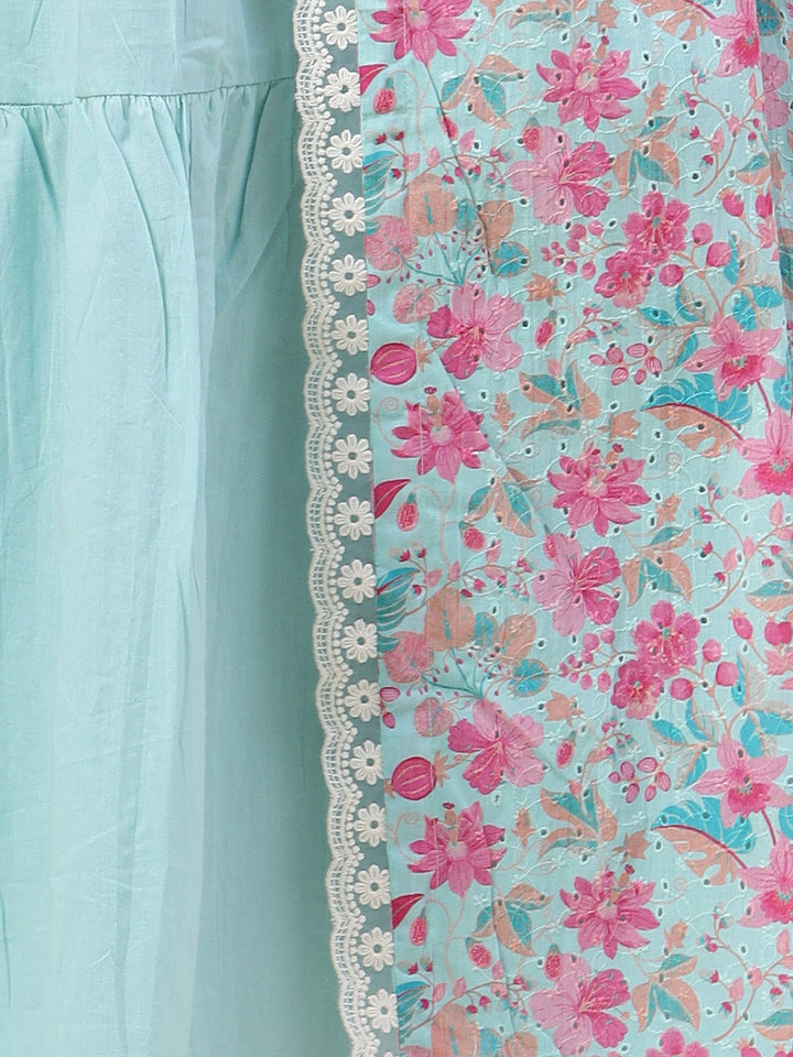 Floral Printed Cotton Gown With Jacket