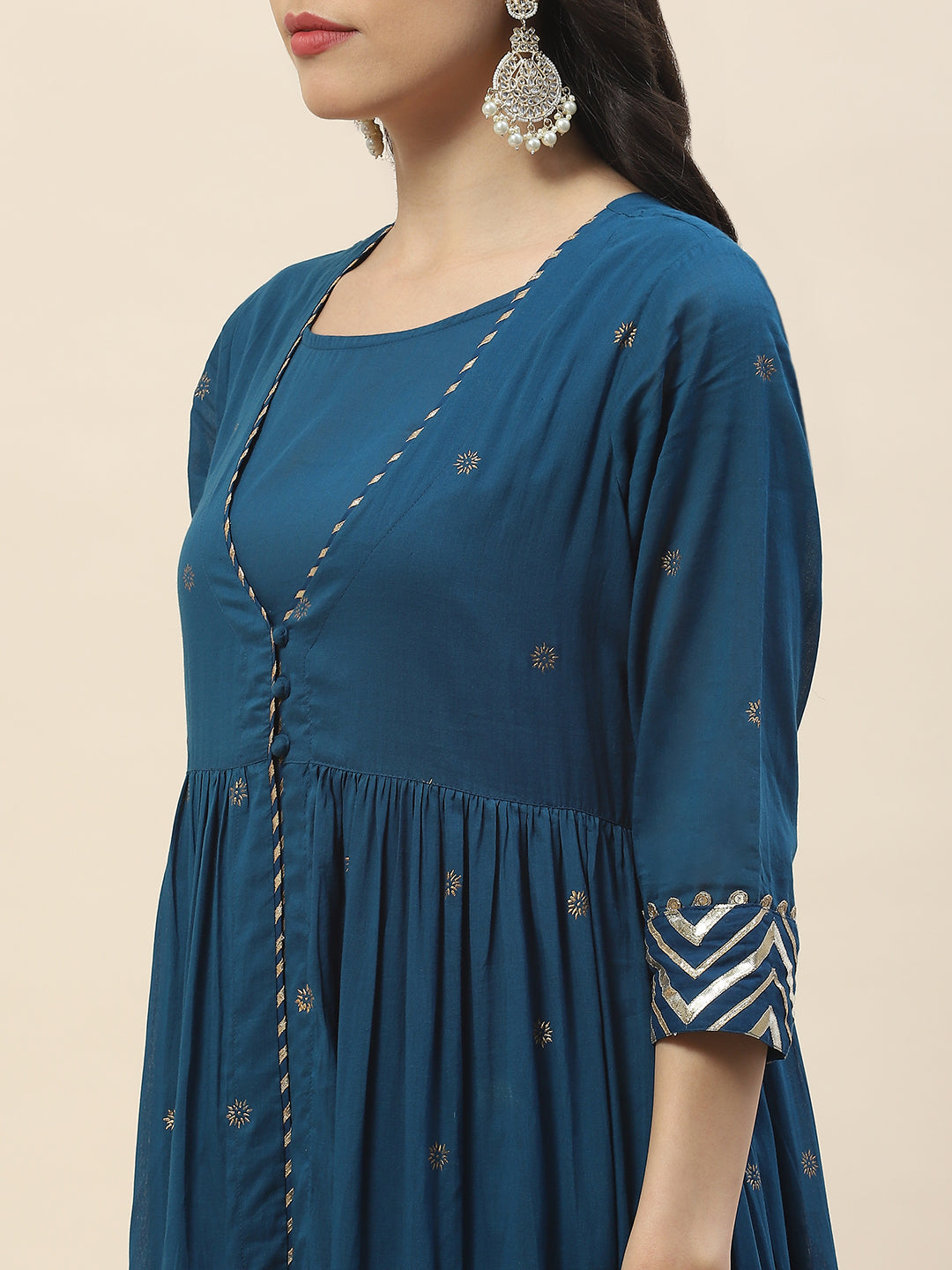 Printed Cotton Anarkali Kurta With Pants
