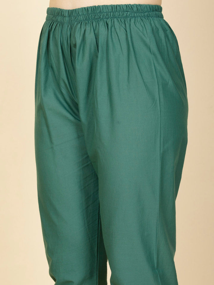 Neck Gota Patti &amp; Printed Chanderi Kurta With Pants &amp; Dupatta