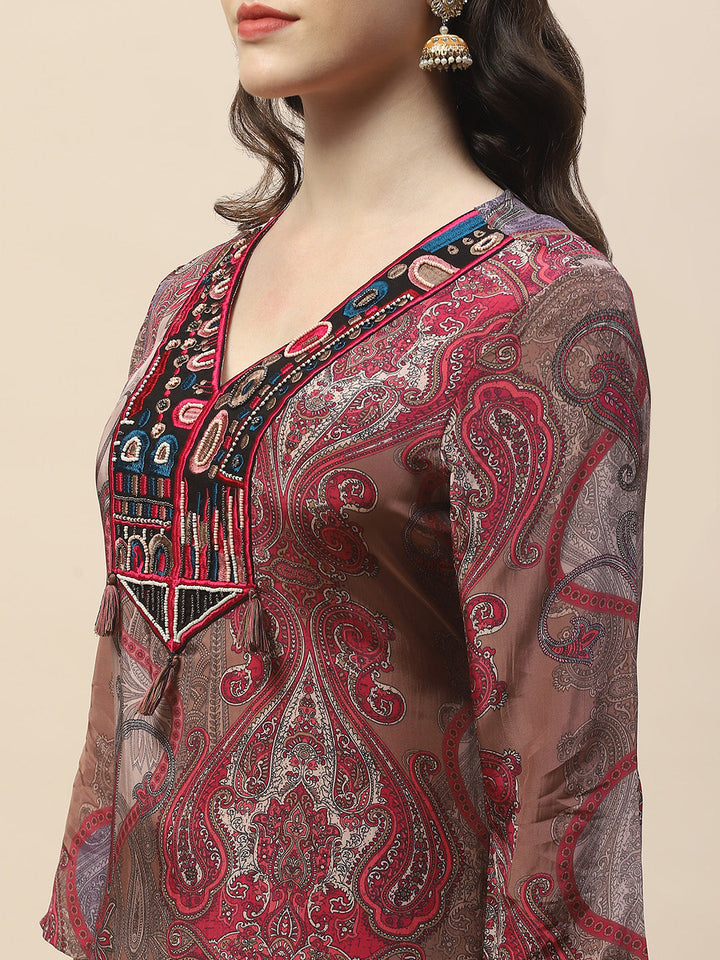 Neck Patti Crepe Kurta With Palazzo