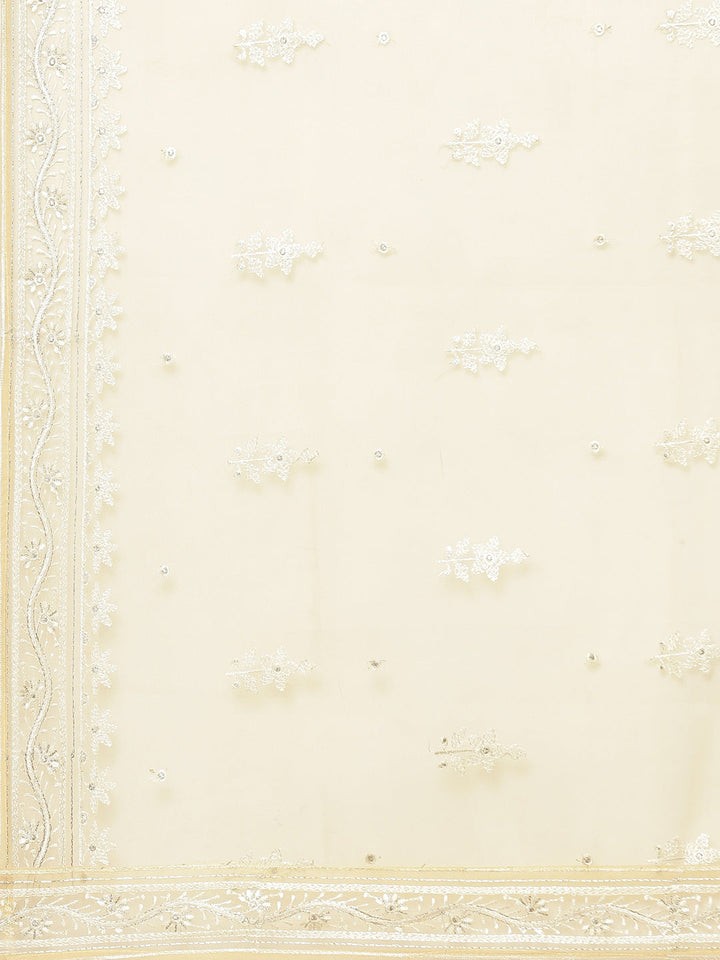 Resham Booti Organza Kurta With Pant &amp; Dupatta
