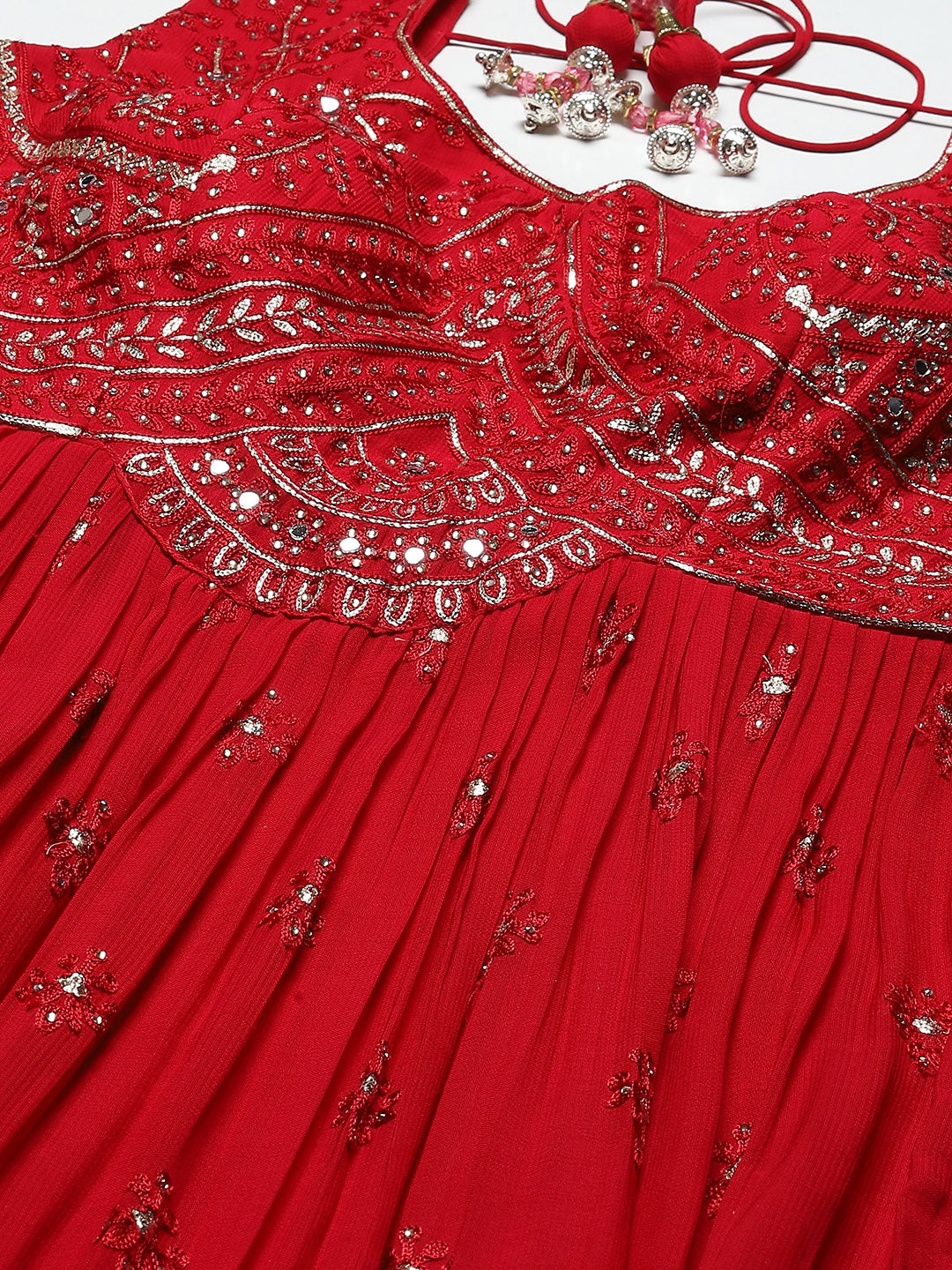 Resham Booti Embroidered Georgette Kurta With Palazzo &amp; Dupatta