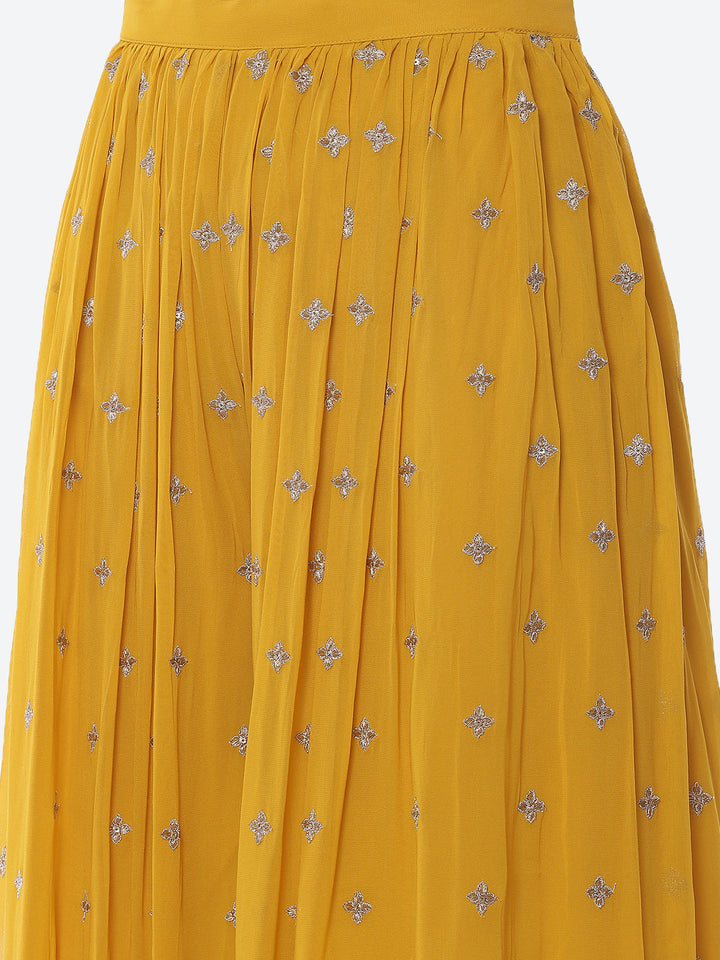 Zari Booti Neck Embroidered Georgette Kurta With Palazzo &amp; Dupatta