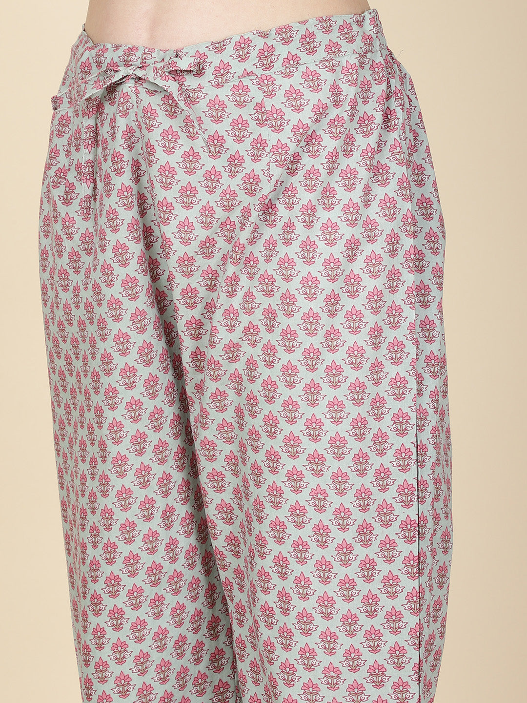 Floral Printed Cotton Kurta With Pants &amp; Dupatta