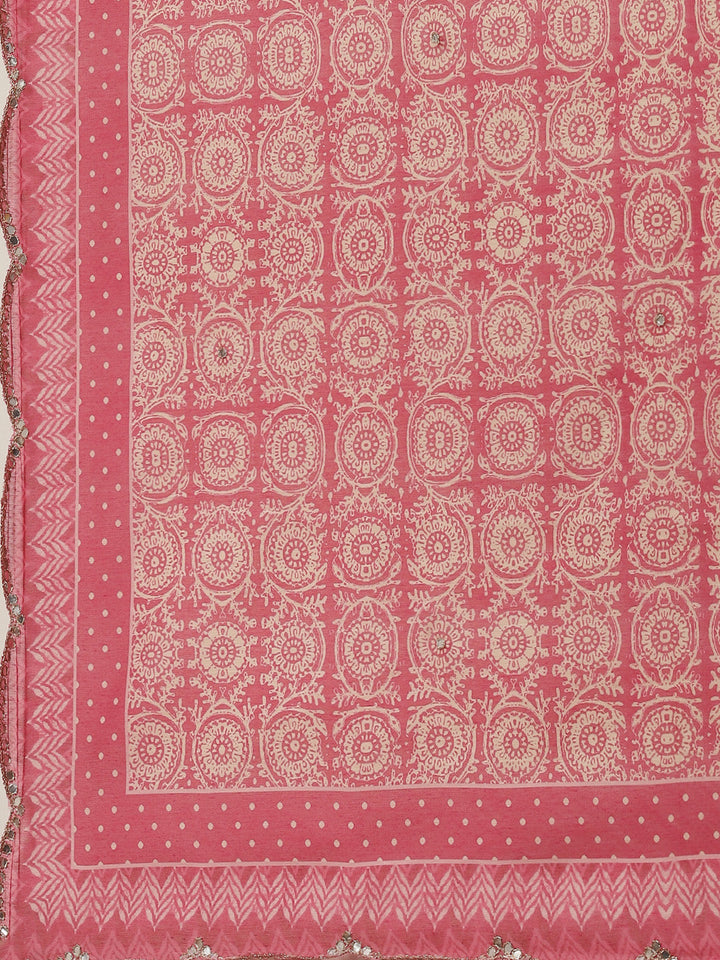 Zari Neck Embroidered Chanderi Kurta With Pants &amp; Dupatta