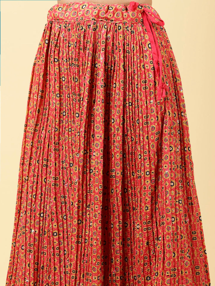 Printed &amp; Embroidered Crepe Choli With Lehenga &amp; Dupatta