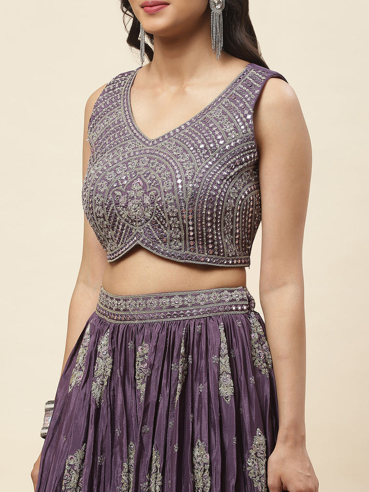 All Over Embroidered Crepe Choli With Lehenga &amp; Dupatta
