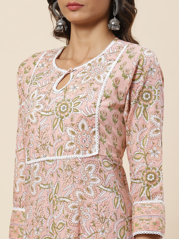 Floral Printed Cotton Kurta With Palazzo