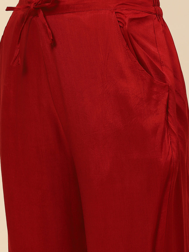 Neck Embroidered &amp; Lehriya Muslin Kurta With Pants