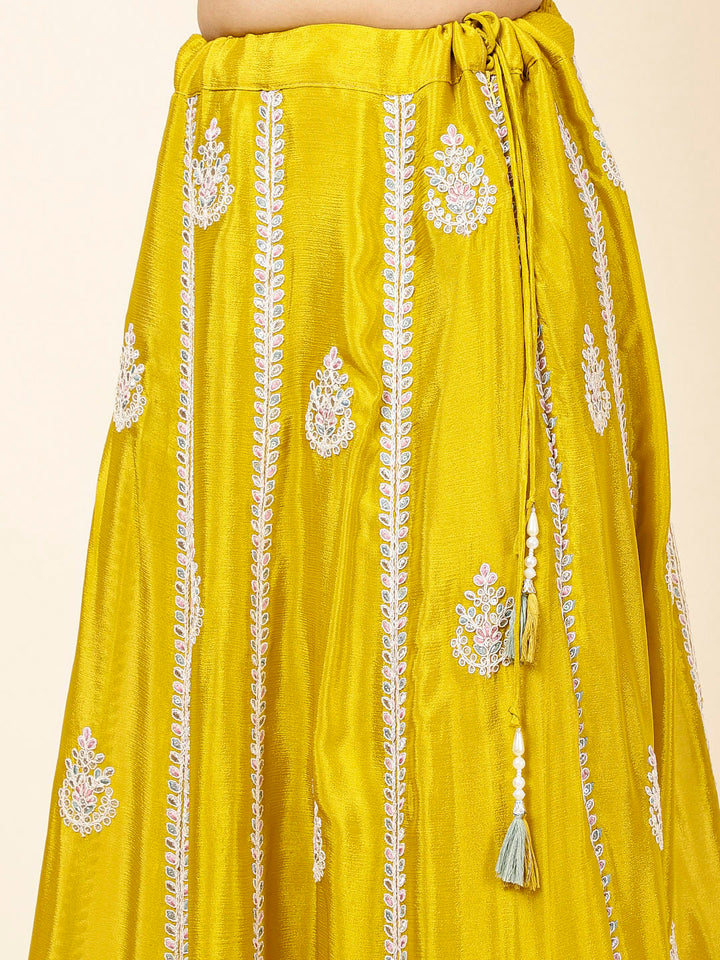 Embroidered Crepe Kurta With Lehenga &amp; Dupatta