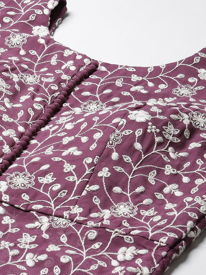 Embroidered Georgette Kurta With Palazzo &amp; Dupatta
