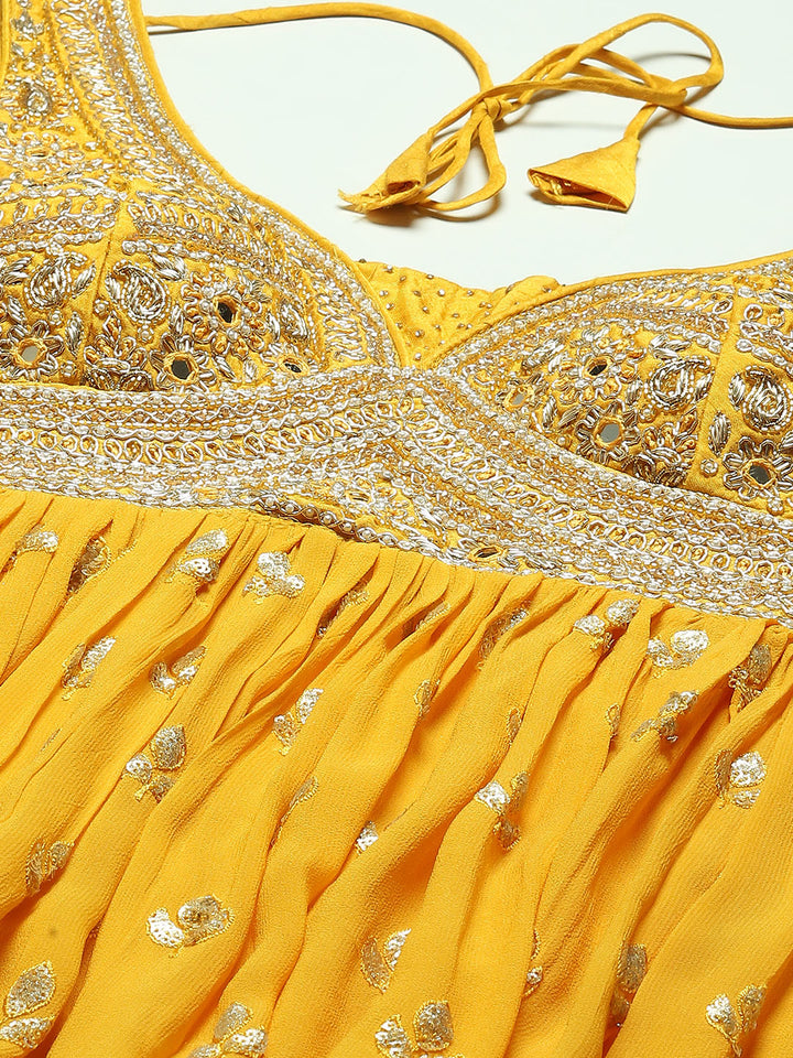 Resham Sequin Embroidered Georgette Kurta With Palazzo &amp; Dupatta