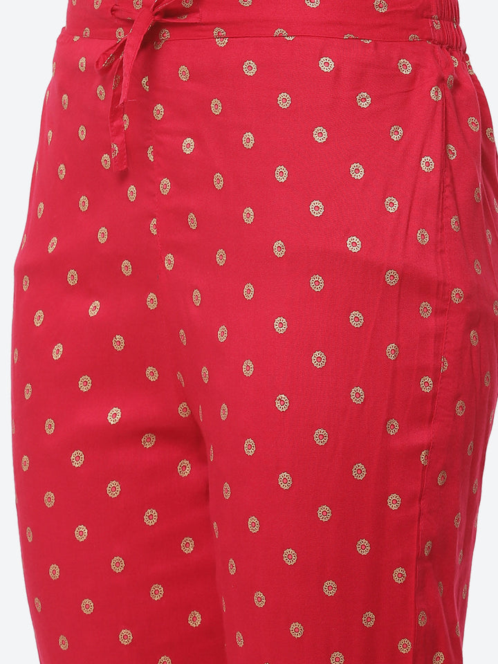 Zari Work Cotton Muslin Kurti Printed Pant And Dupatta