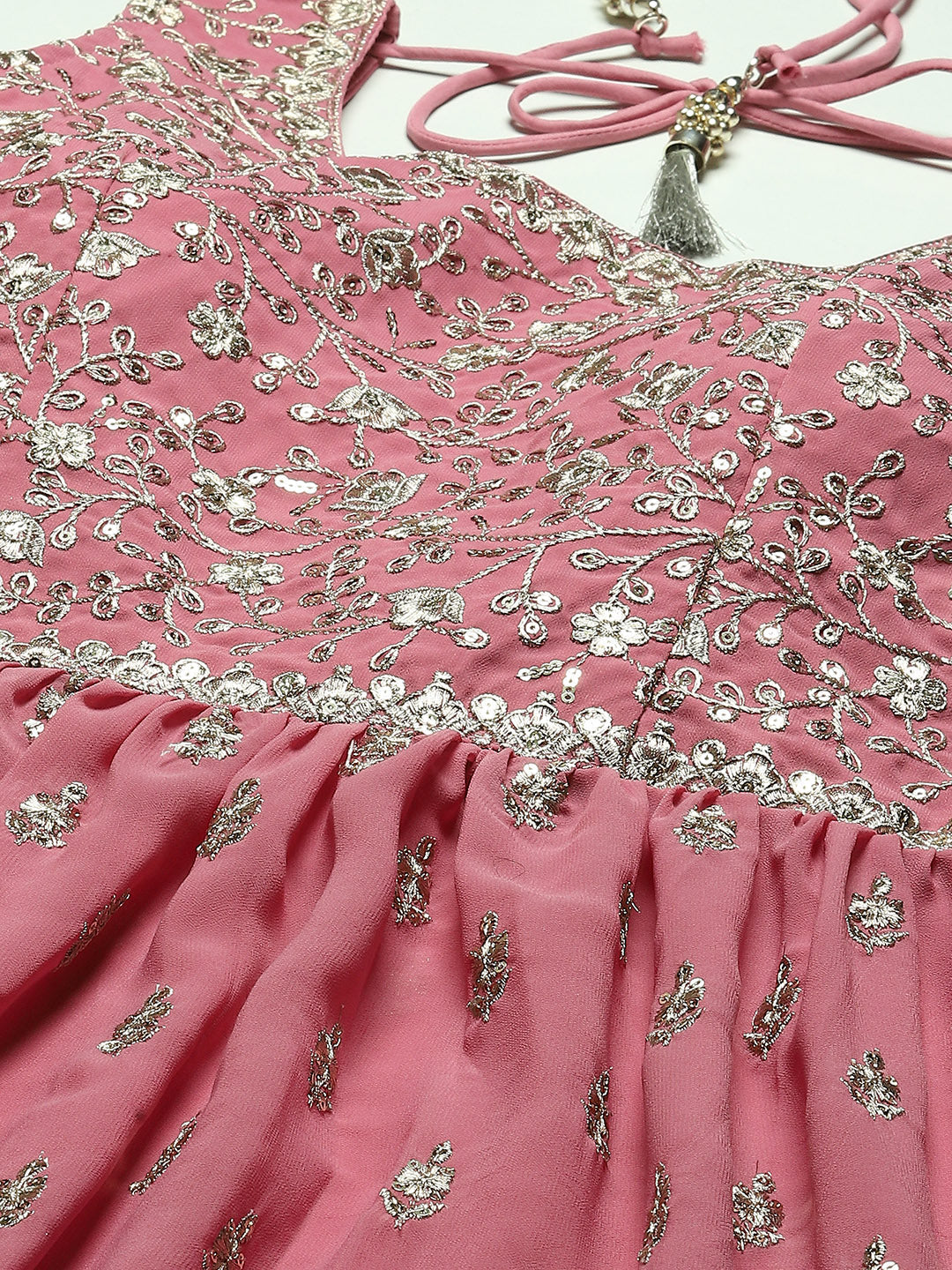 Zari Booti Embroidered Georgette Kurta With Palazzo &amp; Dupatta