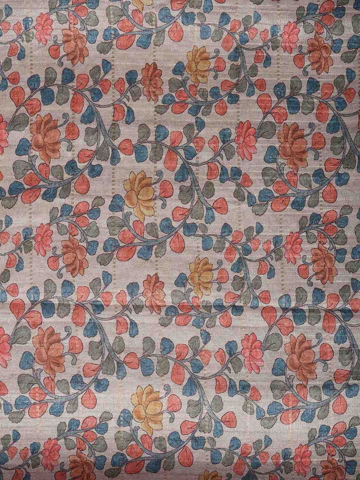 Floral Print Tussar Silk Saree