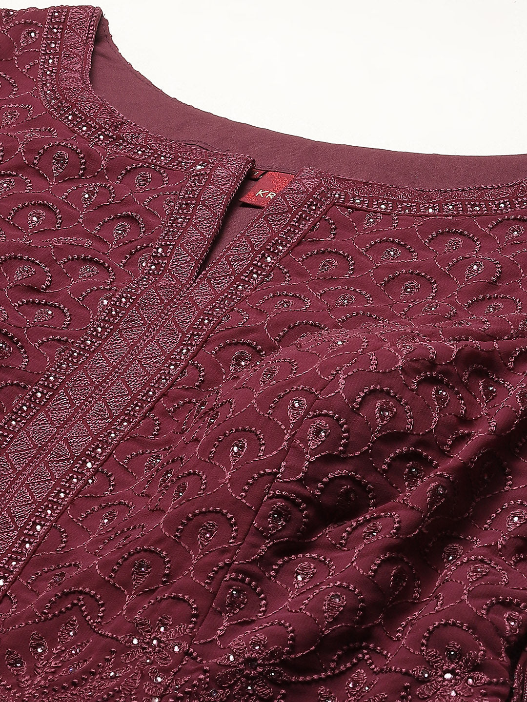 Resham Embroidered Georgette Kurti With Palazzo &amp; Dupatta