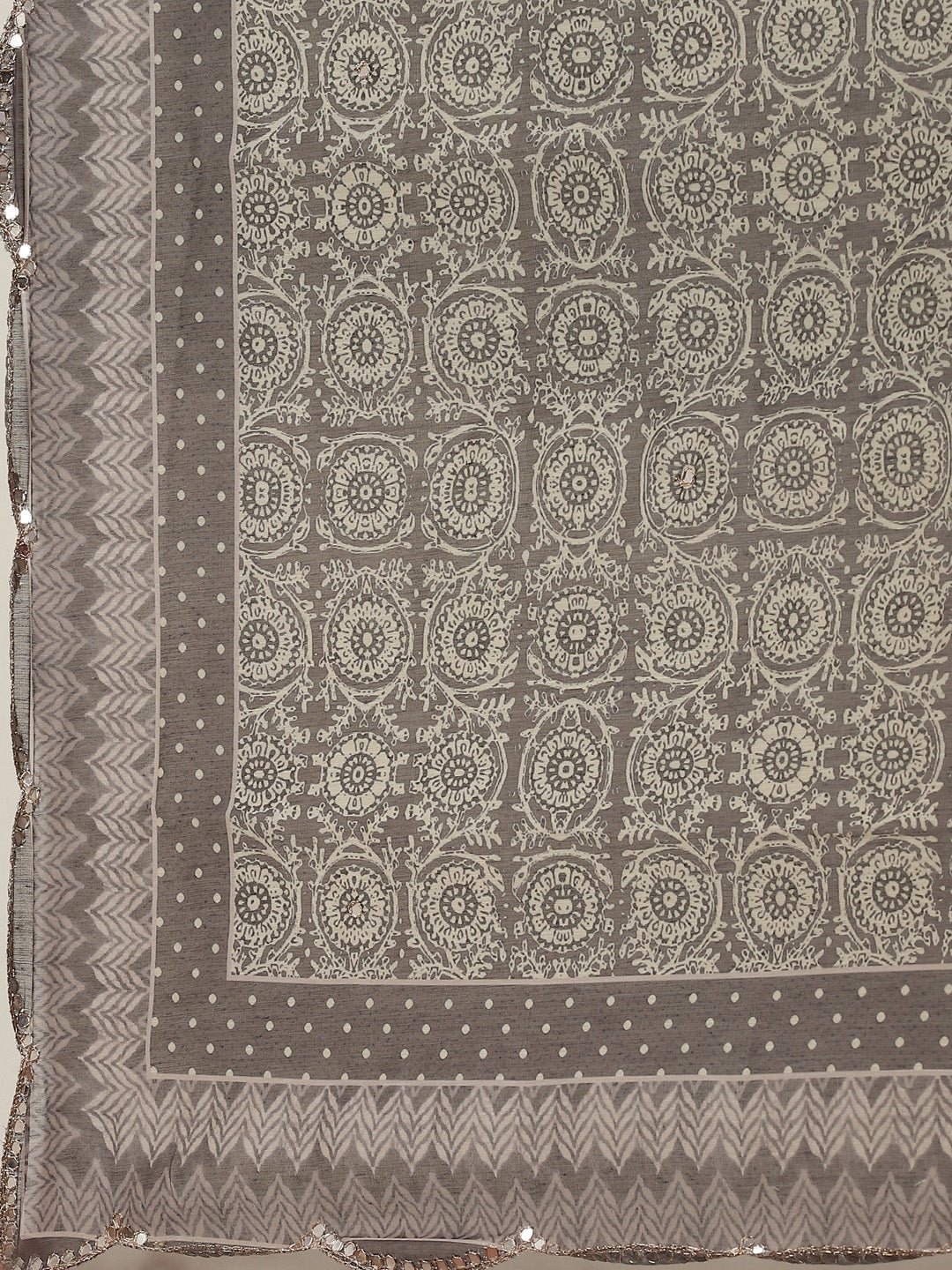 Zari Neck Embroidered Chanderi Kurta With Pants &amp; Dupatta