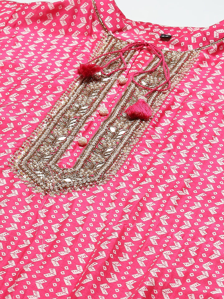 Printed With Yoke Embroidered Muslin Kurta