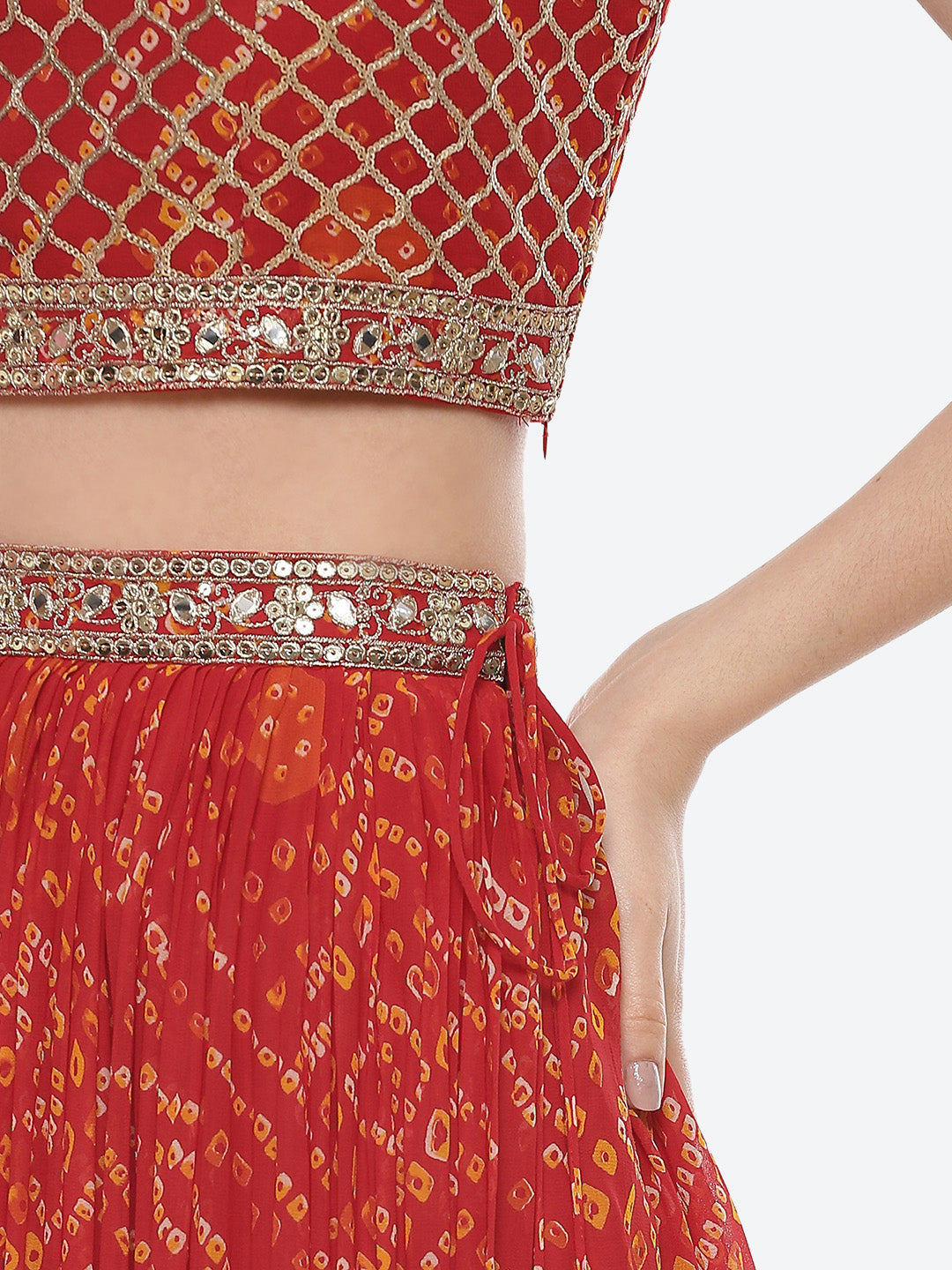 Bandhej Printed Georgette Lehenga With Choli and Net Dupatta