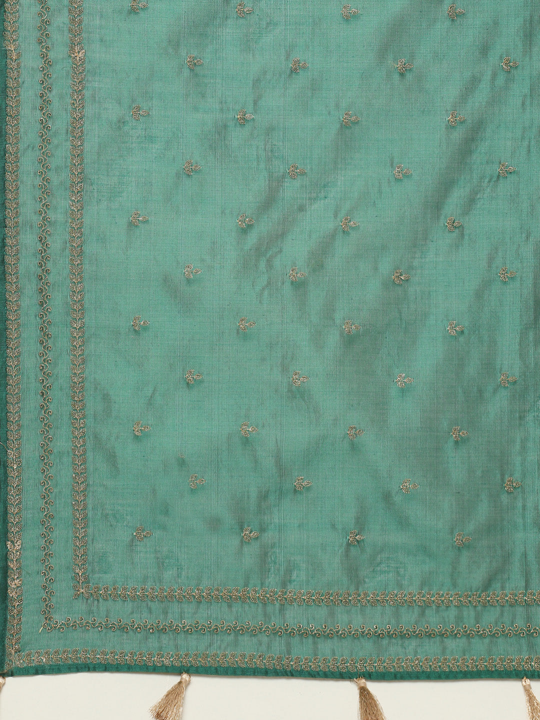 Resham Embroidered Booti Border Chanderi kurta With Pant &amp; Dupatta