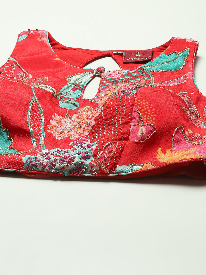 Floral Printed Crepe Crop Top With Palazzo &amp; Dupatta