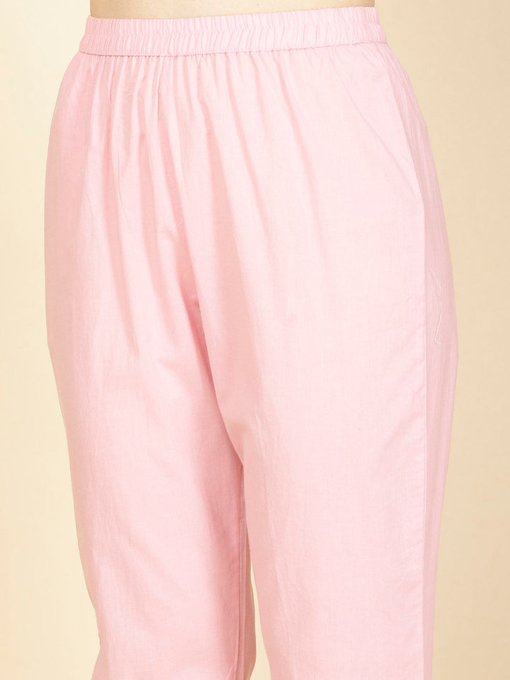 Thread Embroidery Cotton Kurta With Pants