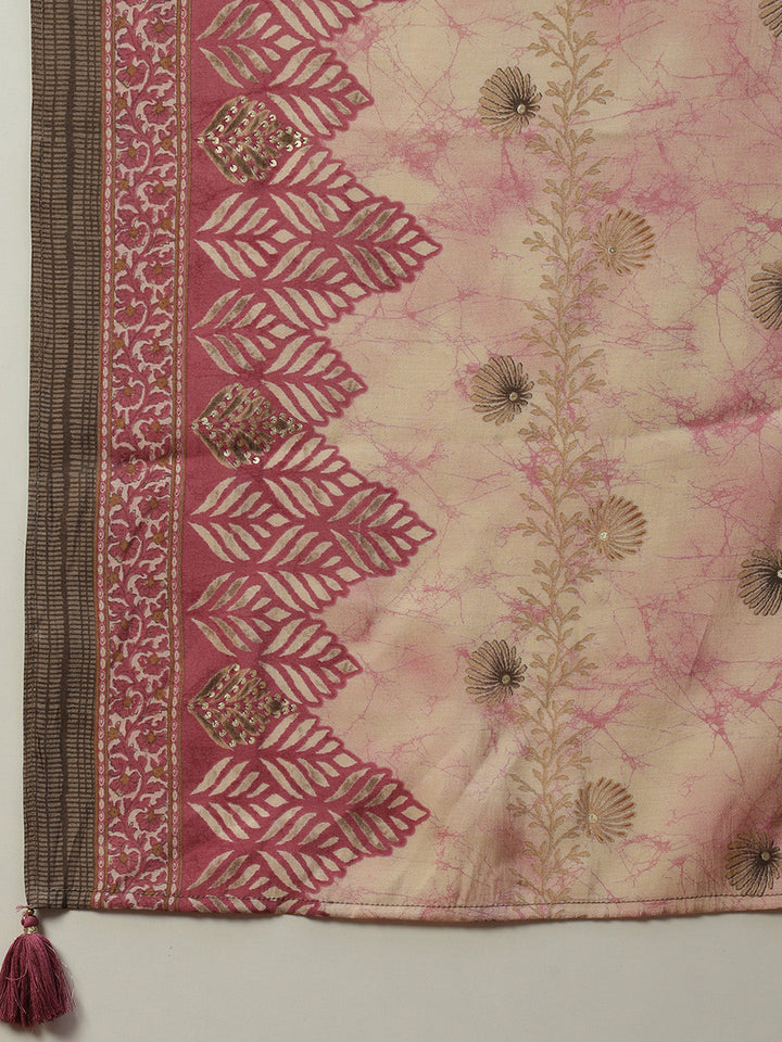 Floral Printed Cotton Kurta With Pants &amp; Dupatta