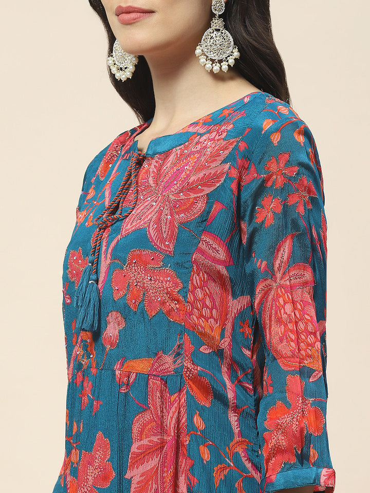 Floral Printed Muslin Kurta With Pants