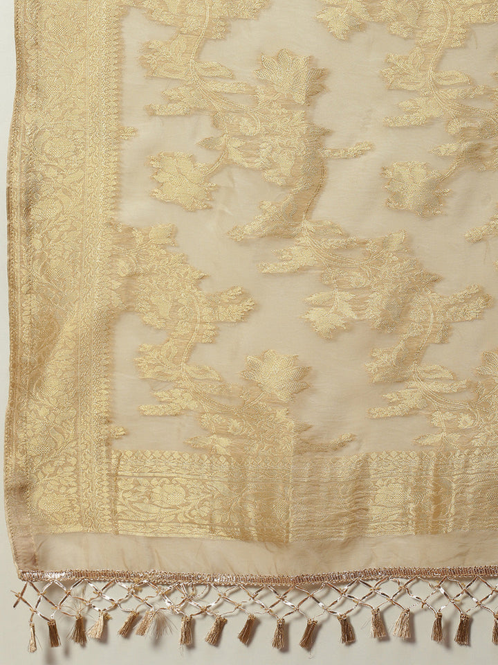 Zari Booti Cotton Kurta With Pants &amp; Dupatta