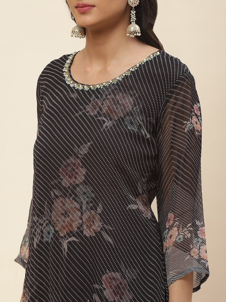 Floral Printed Georgette Kurta With Pants &amp; Dupatta