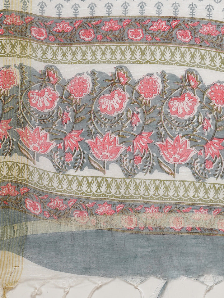 Floral Printed Cotton Kurta With Pant &amp; Cotton Dupatta