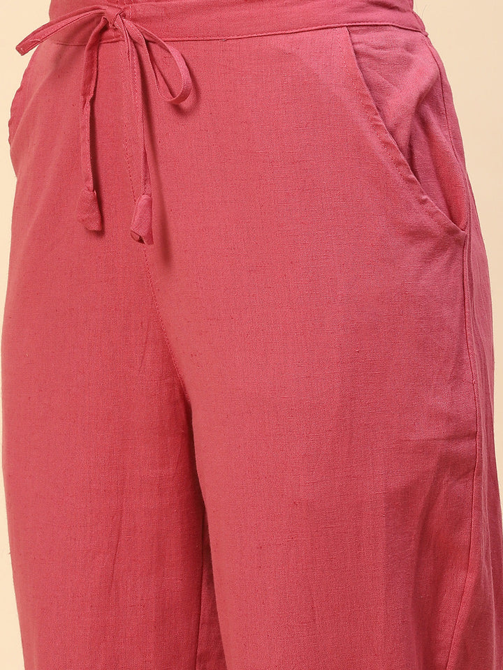 Embroidered Mirror Neck Printed Muslin Kurta With Pants