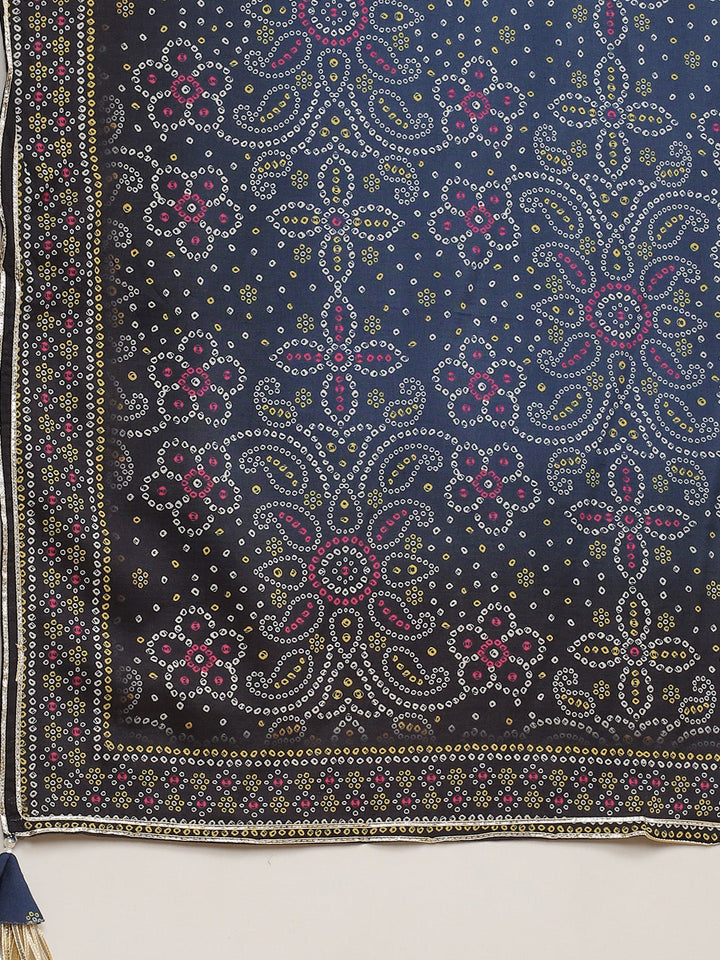 Bandhani Printed Muslin Kurta With Sharara &amp; Dupatta