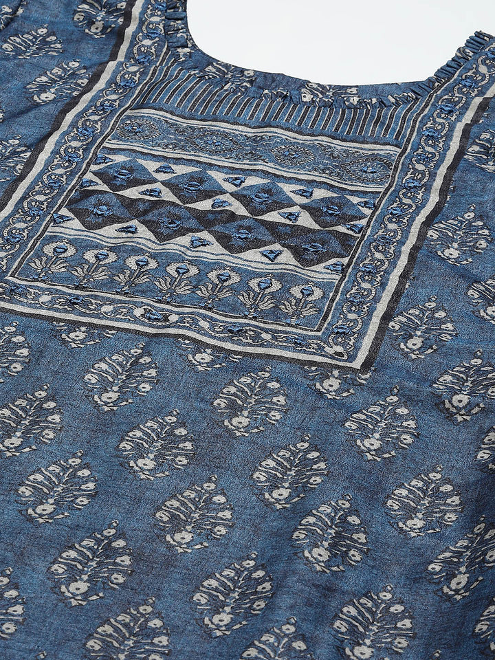 Printed Tussar Kurta with Pants &amp; Dupatta