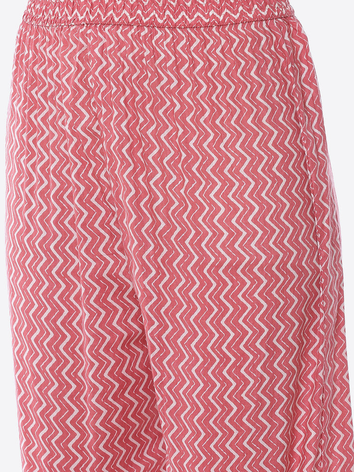 Neck Embroidered Printed Cotton Kurta With Palazzo