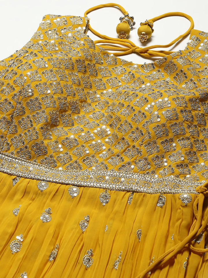 Sequin Embroidered Georgette Kurta With Palazzo &amp; Dupatta