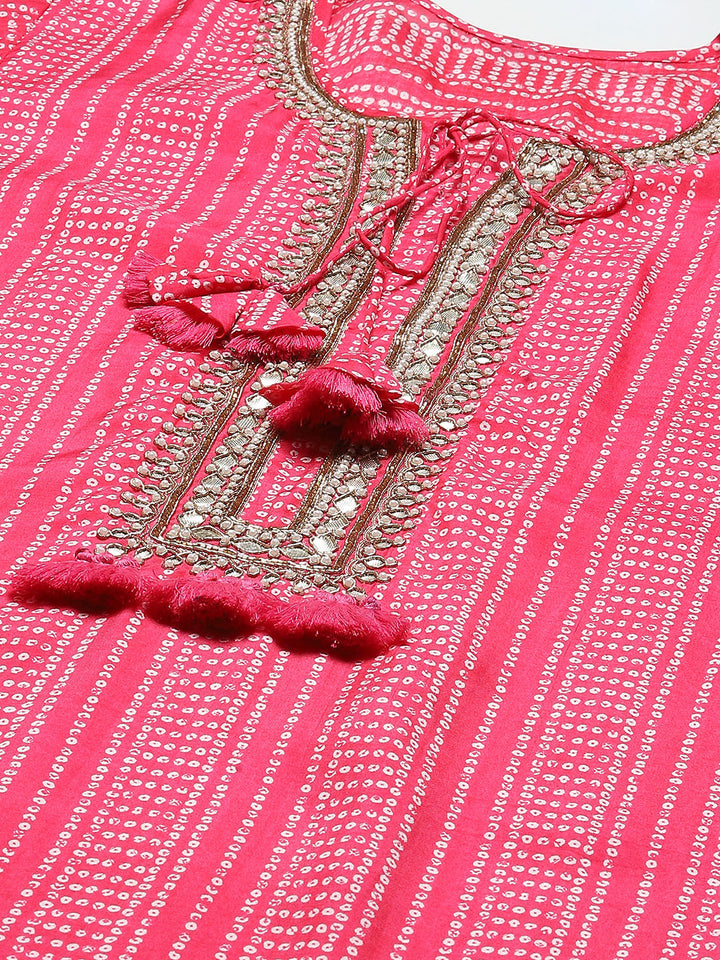 Printed With Yoke Embroidered Muslin Kurta