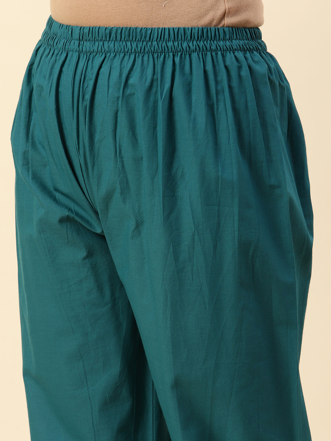 Printed &amp; Neck Embroidered Chanderi Kurta With Pants