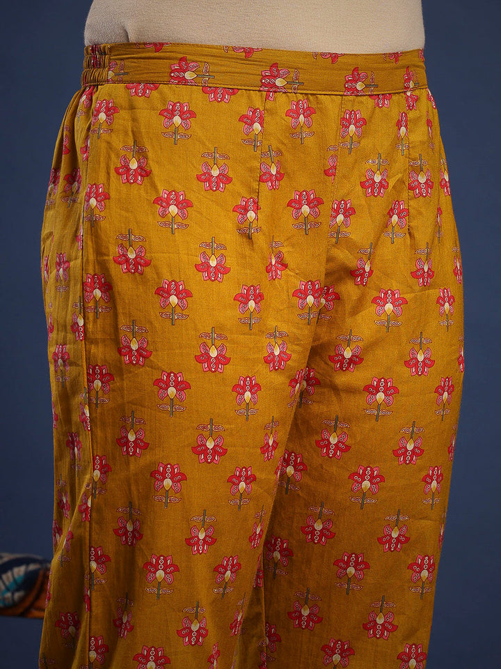 Mustard Cotton Blend Printed A Line Suit Set