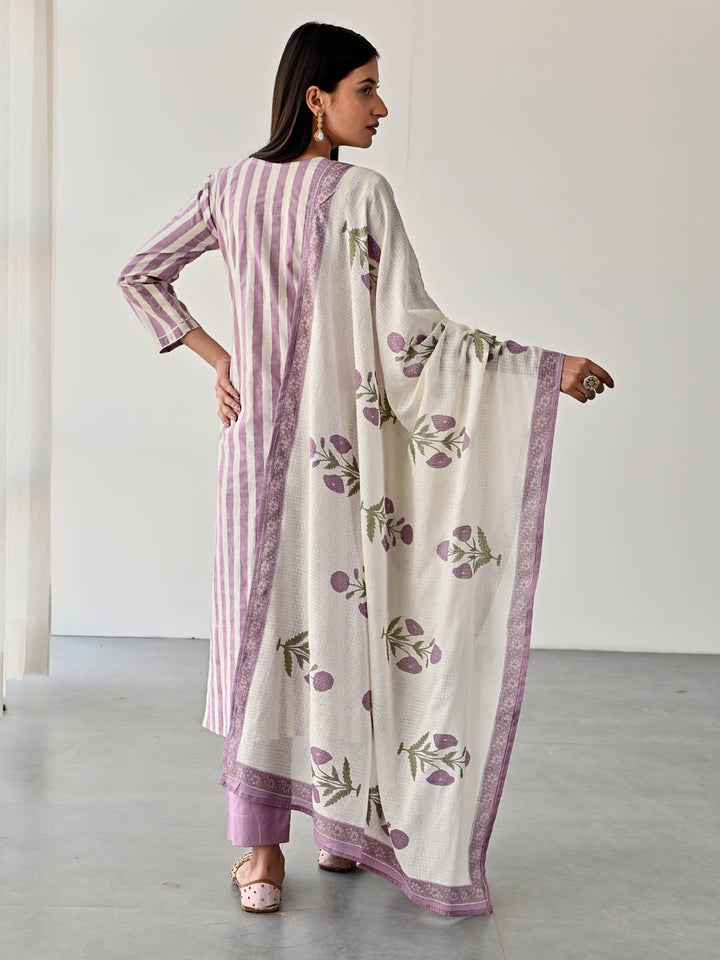 Printed Cotton Kurta With Pants &amp; Dupatta