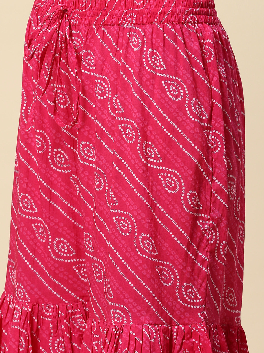 Leheriya Printed &amp; Embroidered Cotton Kurta With Sharara
