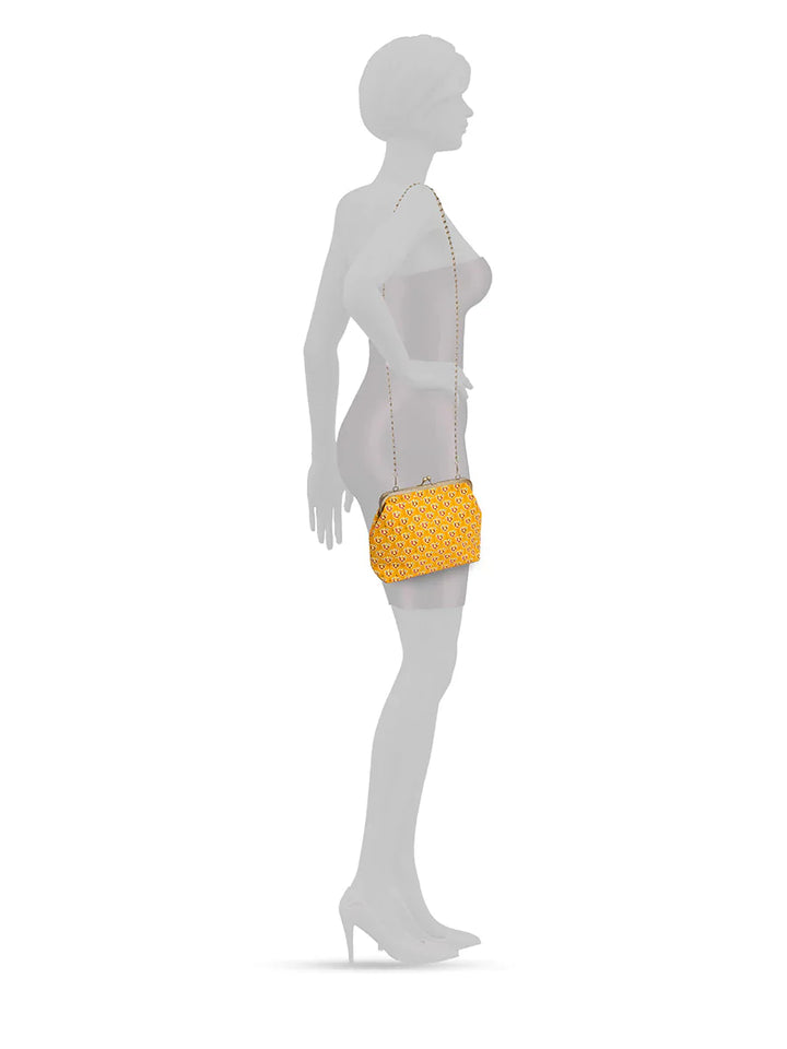Mustard Printed Cotton Clutch