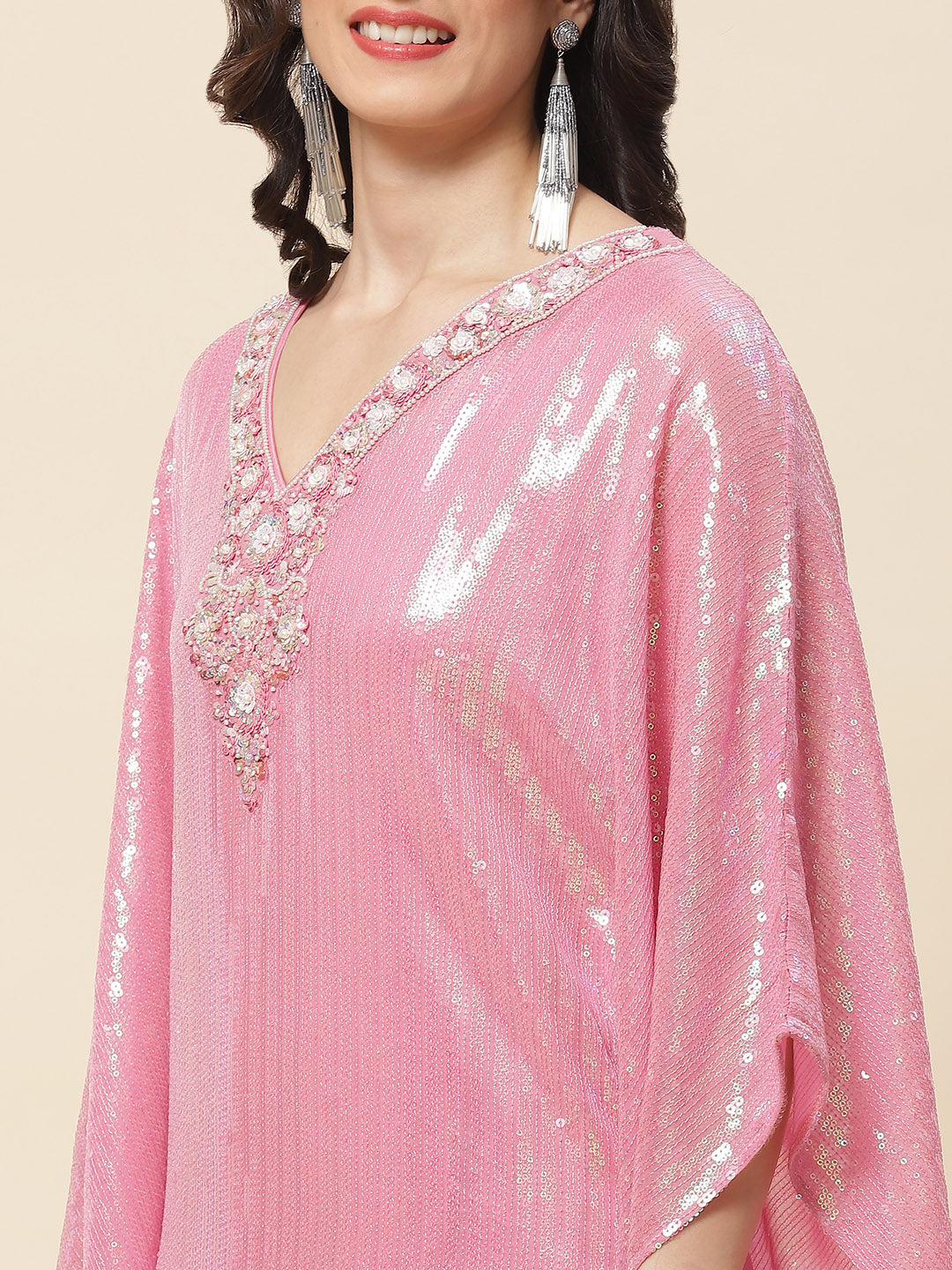 Sequin Embroidered Georgette Kurta With Pants