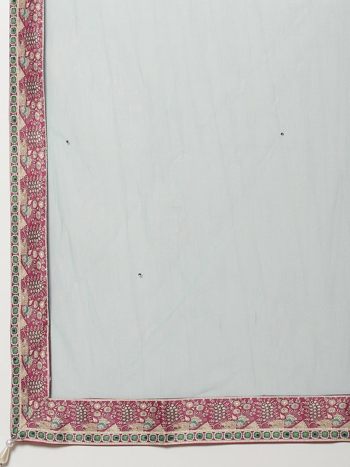Floral Printed Satin Choli With Lehenga &amp; Net Dupatta